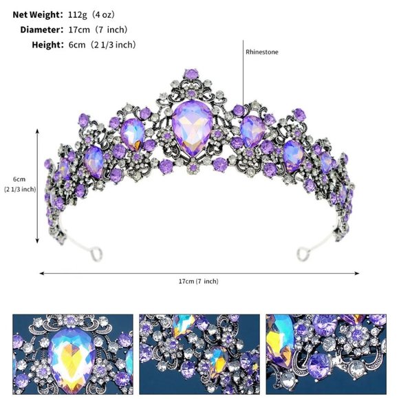 Purple AB Rhinestone Tiara, Iridescent Rhinestones Crown, Rainbow Tiara, Mermaid - Picture 5 of 5
